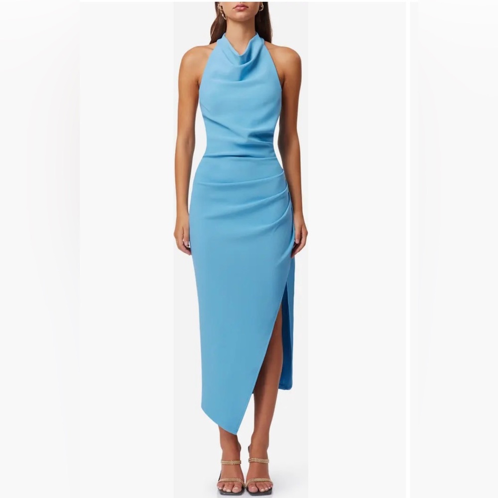 Elliat Paxton Halter Cowl Neck Sheath Midi Dress